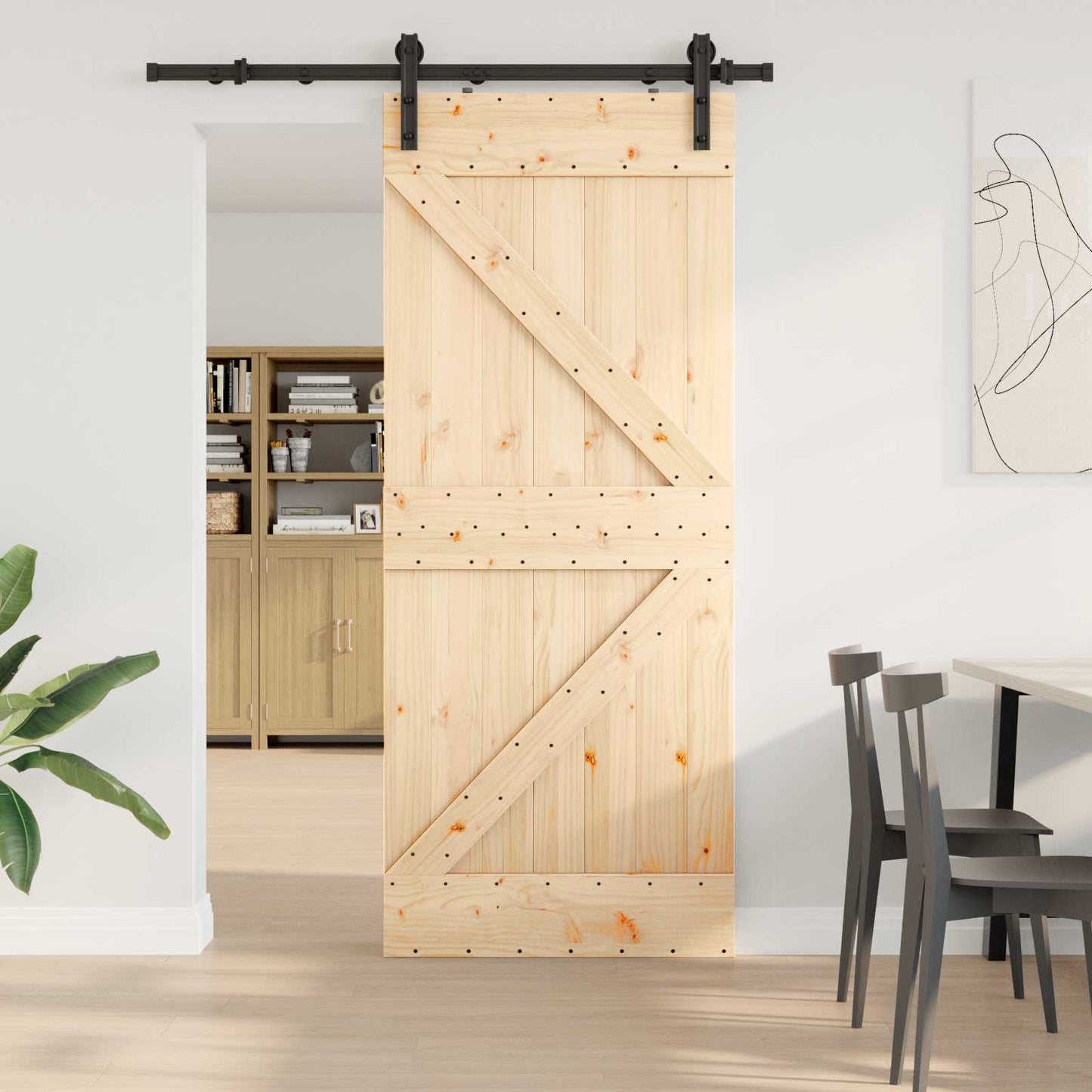 Sliding Door NARVIK Natural and Black 85 x 210 cm (152.5 cm)