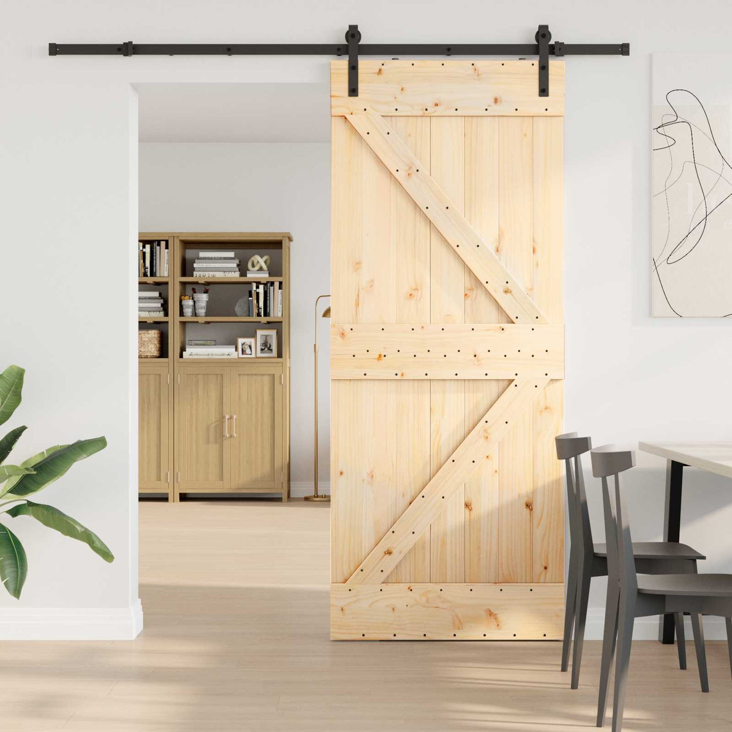 Sliding Door NARVIK Natural and Black 85 x 210 cm (213.5 cm)