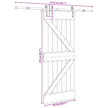 Sliding Door NARVIK Natural and Black 85 x 210 cm (213.5 cm)