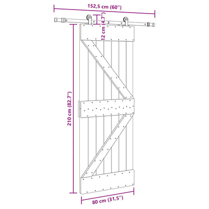 Sliding Door NARVIK 80 x 210 cm (152.5 cm) Natural and Black