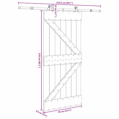 Sliding Door NARVIK Natural and Black 95 x 210 cm (213.5 cm)