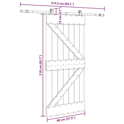 Sliding Door NARVIK Natural and Black 80 x 210 cm (213.5 cm)