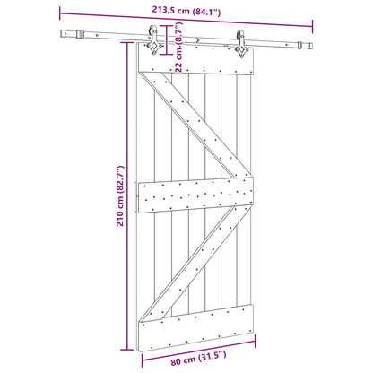 Sliding Door NARVIK Natural and Black 80 x 210 cm (213.5 cm)