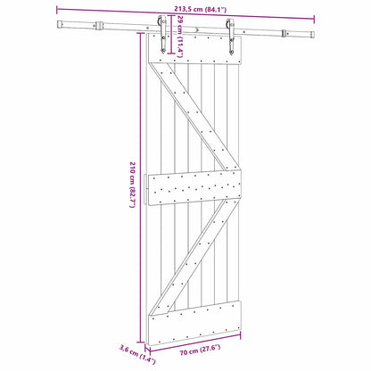Sliding Door NARVIK Natural and Black 70 x 210 cm (213.5 cm)