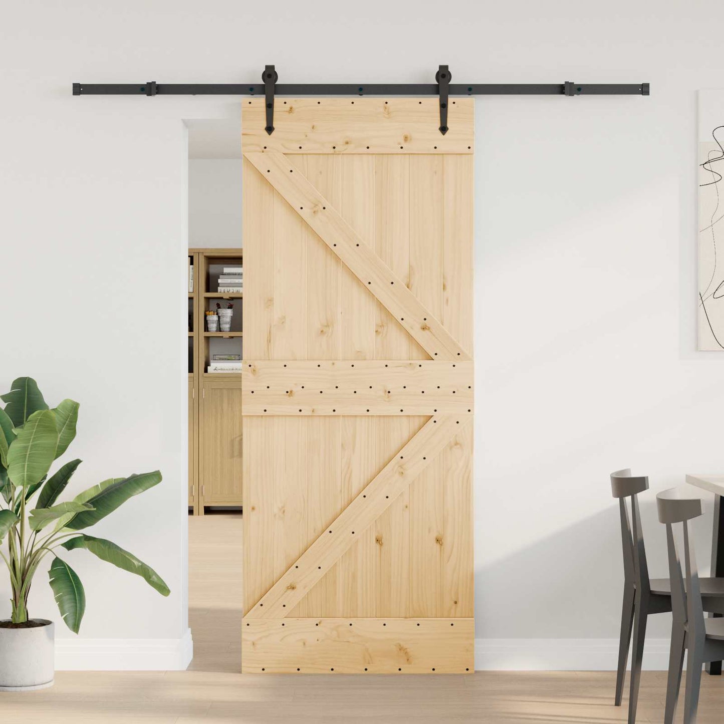 Sliding Door NARVIK Natural and Black 85 x 210 cm (213.5 cm)