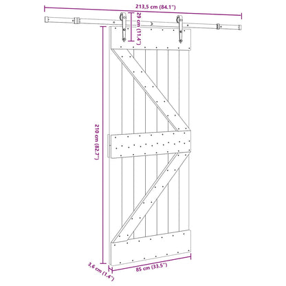 Sliding Door NARVIK Natural and Black 85 x 210 cm (213.5 cm)
