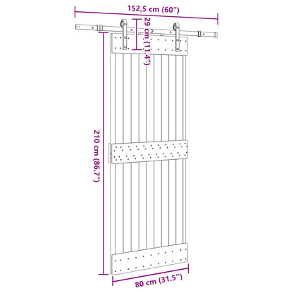 Sliding Door NARVIK Natural and Black 80 x 210 cm (152.5 cm)