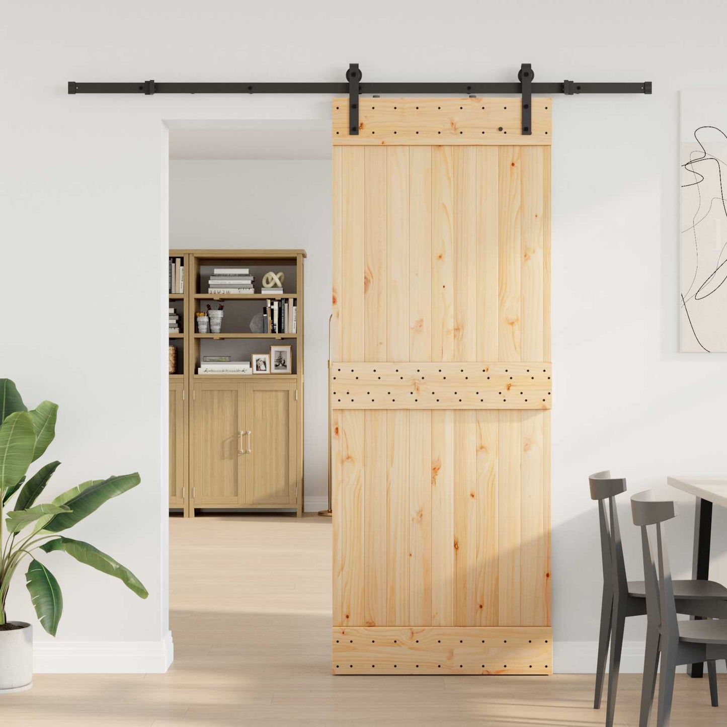 Sliding Door NARVIK Natural and Black 80 x 210 cm (213.5 cm)