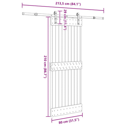 Sliding Door NARVIK Natural and Black 80 x 210 cm (213.5 cm)