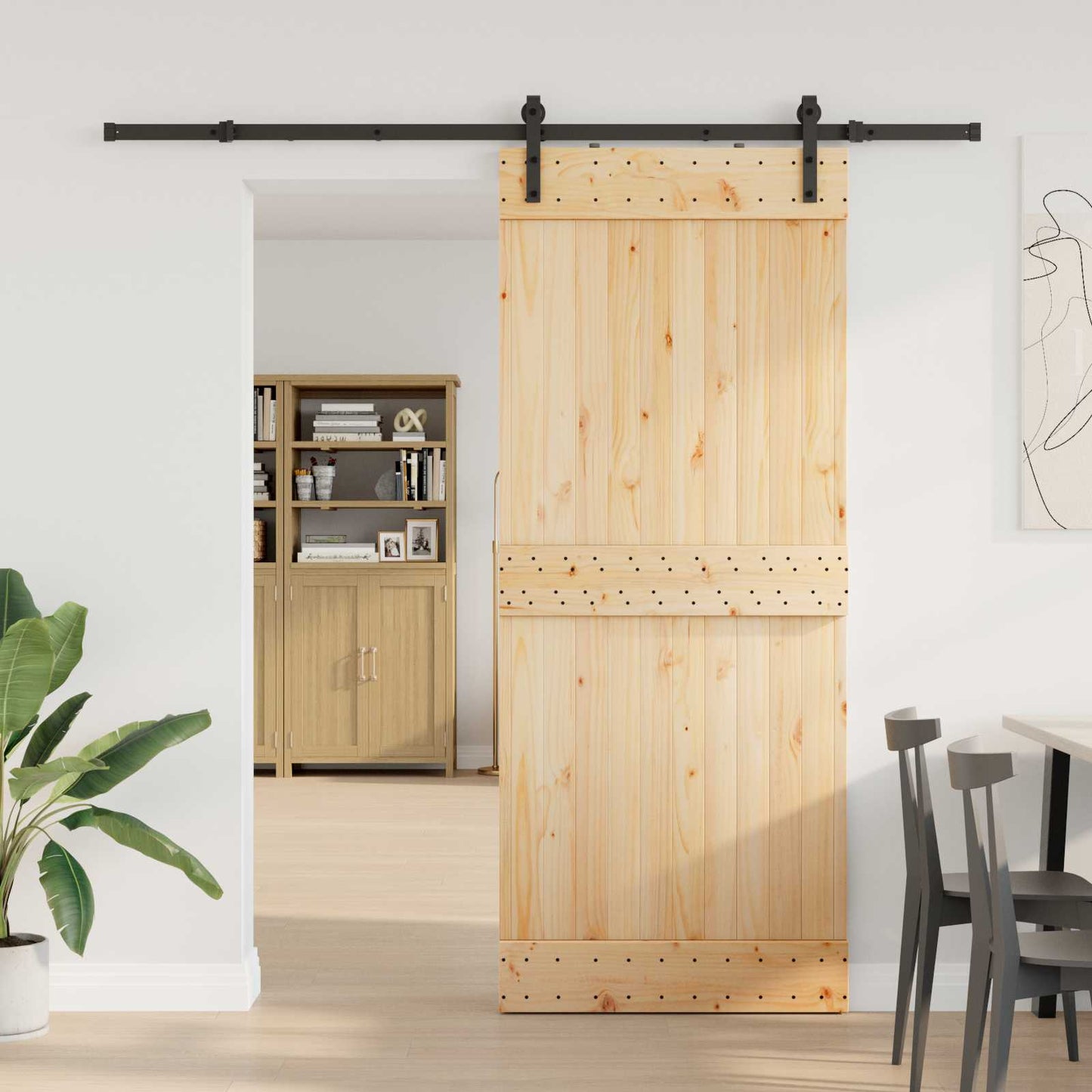 Sliding Door NARVIK Natural and Black 85 x 210 cm (213.5 cm)