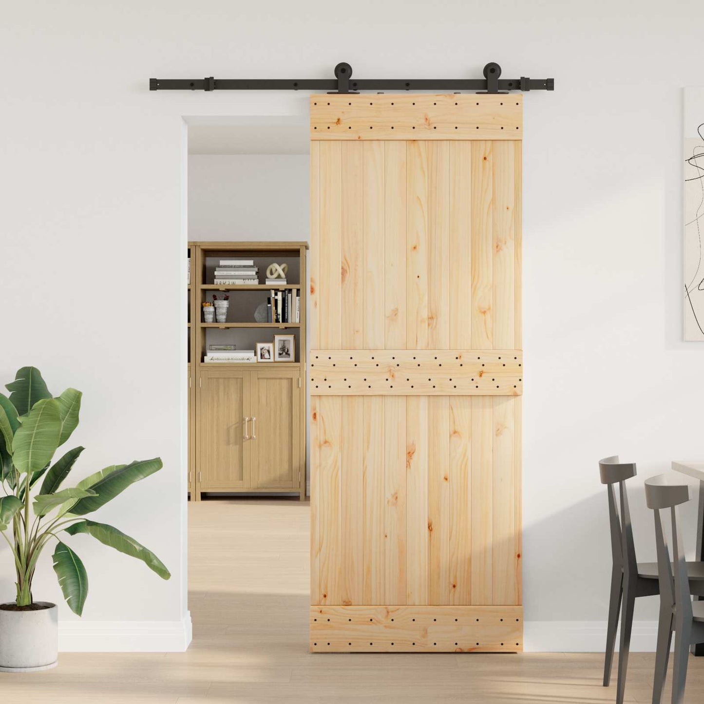 Sliding Door NARVIK Natural and Black 80 x 210 cm (152.5 cm)