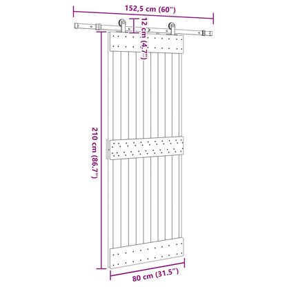 Sliding Door NARVIK Natural and Black 80 x 210 cm (152.5 cm)