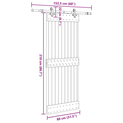 Sliding Door NARVIK Natural and Black 80 x 210 cm (152.5 cm)
