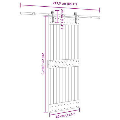 Sliding Door NARVIK Natural and Black 80 x 210 cm (213.5 cm)