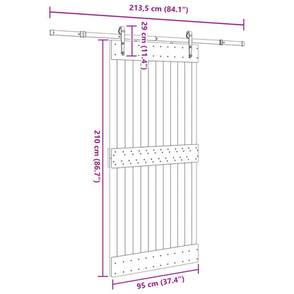 Sliding Door NARVIK Natural and Black 95 x 210 cm (213.5 cm)
