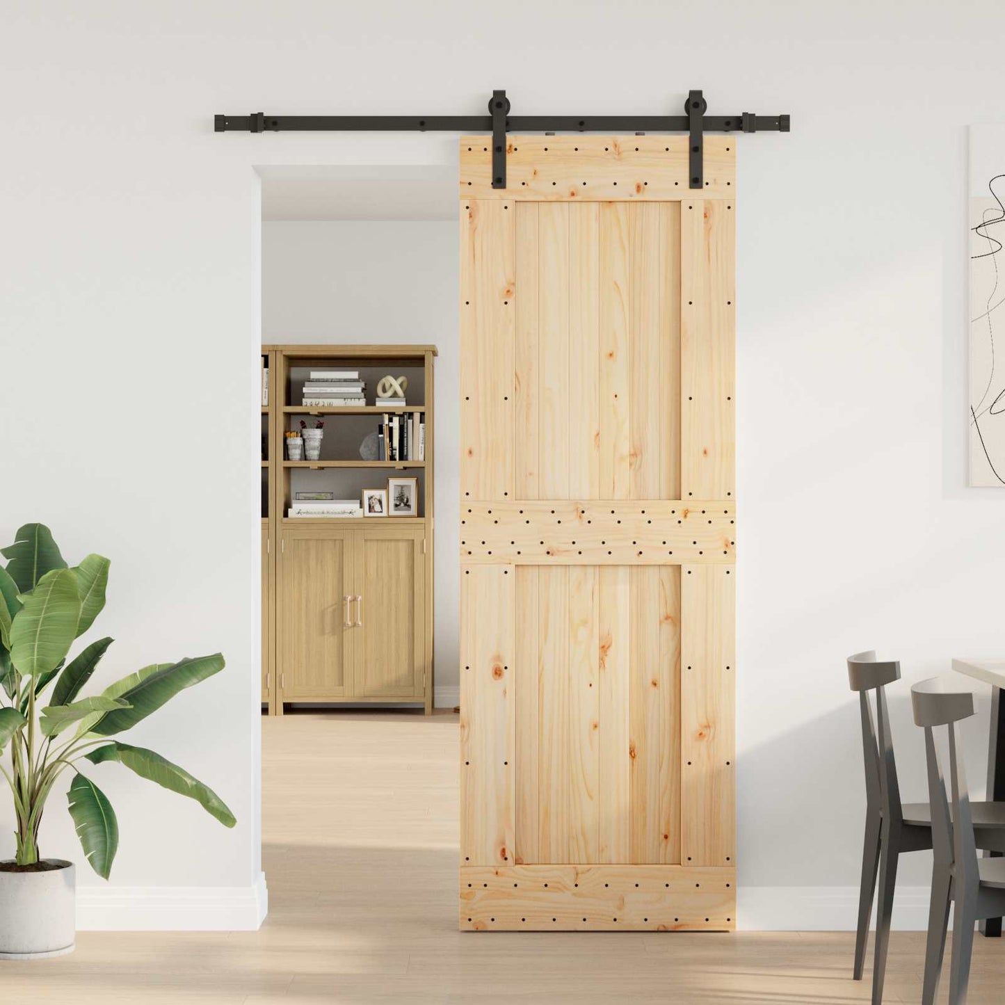 Sliding Door NARVIK Natural and Black 80 x 210 cm (152.5 cm)