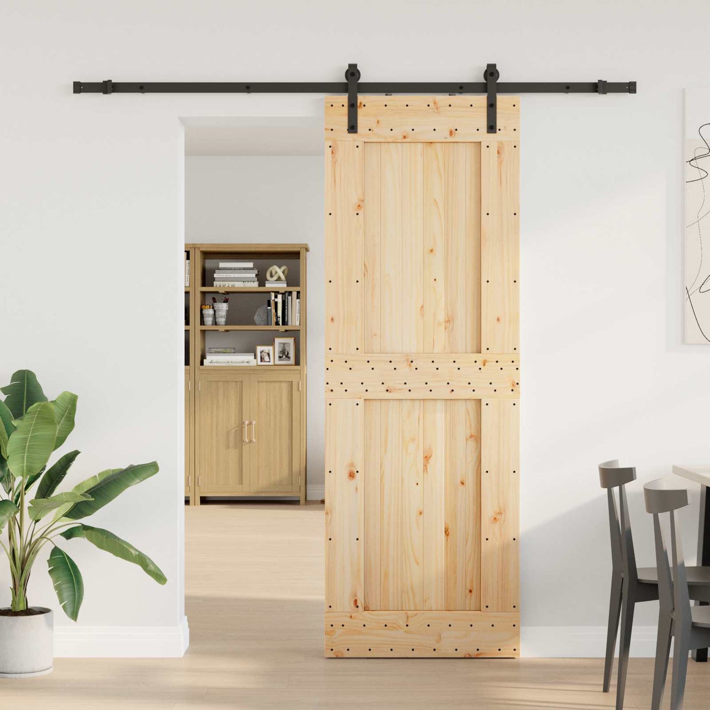 Sliding Door NARVIK Natural and Black 80 x 210 cm (213.5 cm)