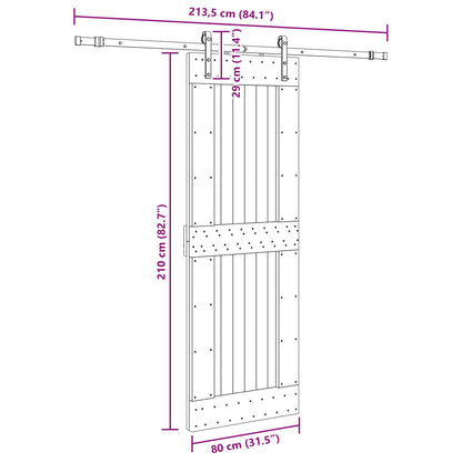 Sliding Door NARVIK Natural and Black 80 x 210 cm (213.5 cm)