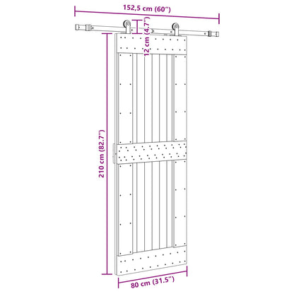 Sliding Door NARVIK Natural and Black 80 x 210 cm (152.5 cm)