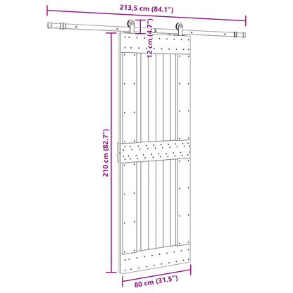 Sliding Door NARVIK Natural and Black 80 x 210 cm (213.5 cm)