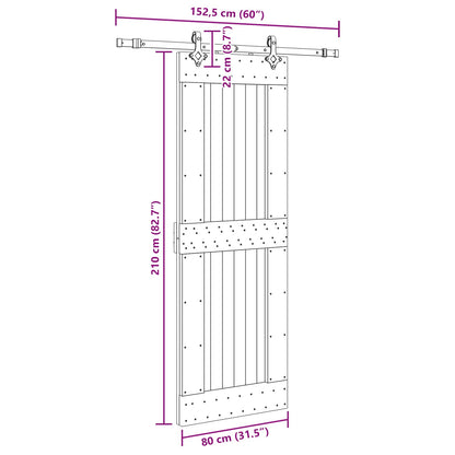 Sliding Door NARVIK Natural and Black 80 x 210 cm (152.5 cm)