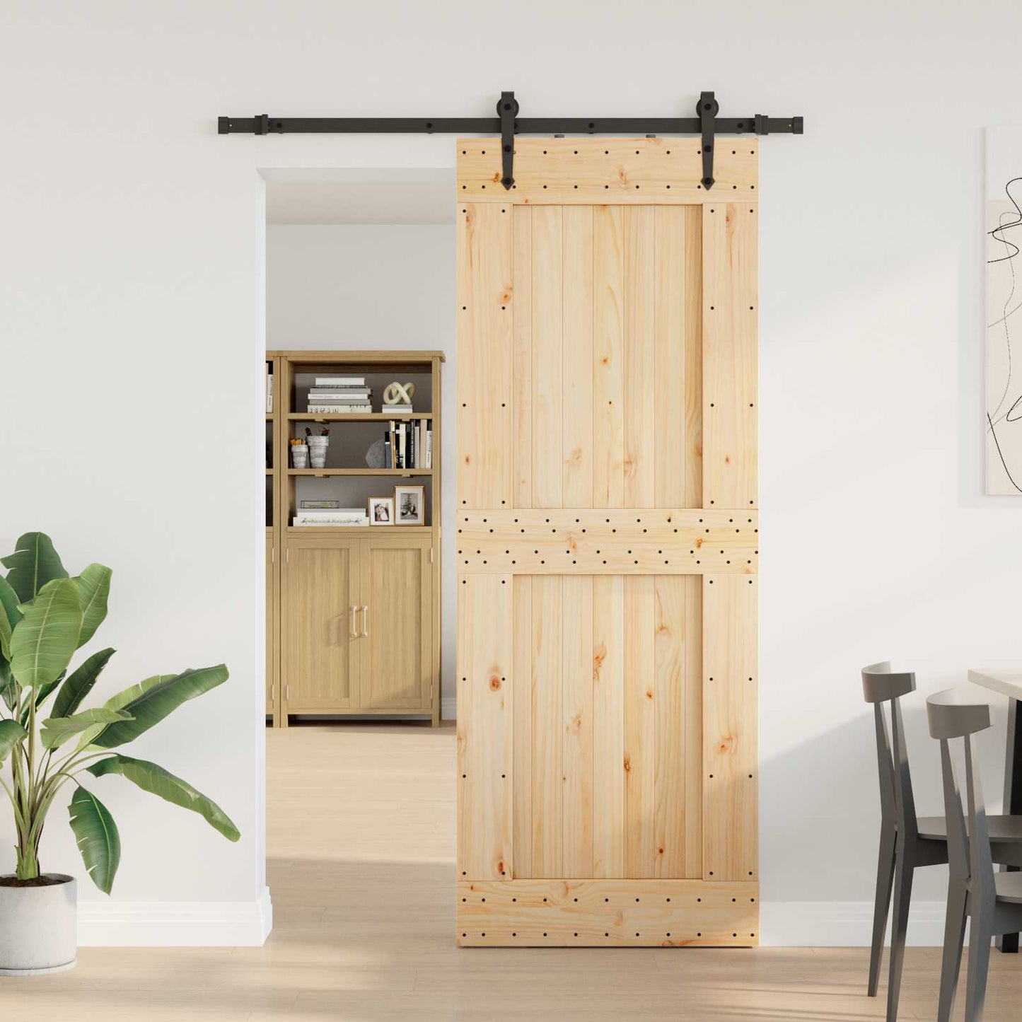 Sliding Door NARVIK Natural and Black 85 x 210 cm (152.5 cm)