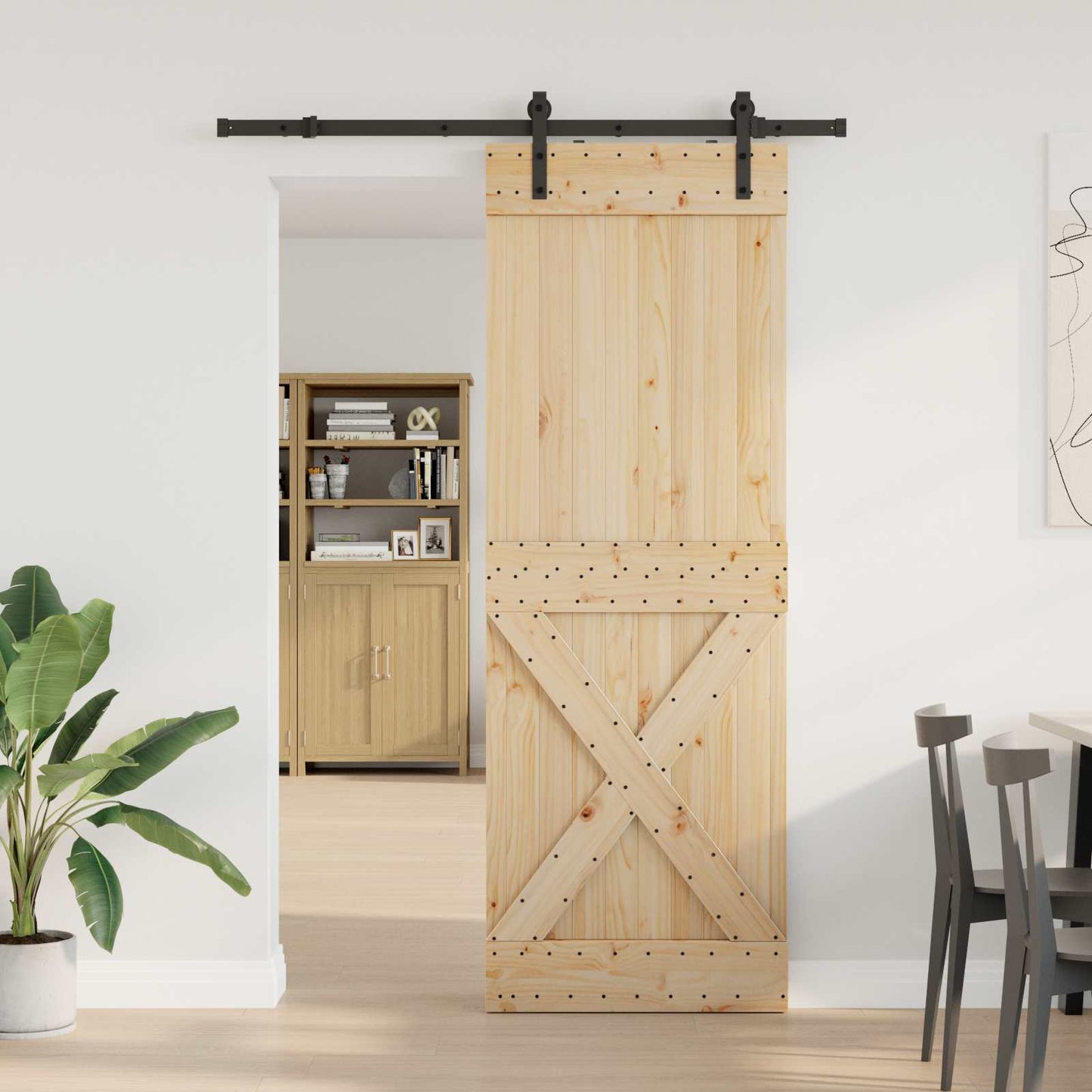 Sliding Door NARVIK Natural and Black 80 x 210 cm (152.5 cm)