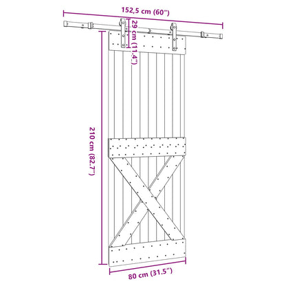 Sliding Door NARVIK Natural and Black 80 x 210 cm (152.5 cm)