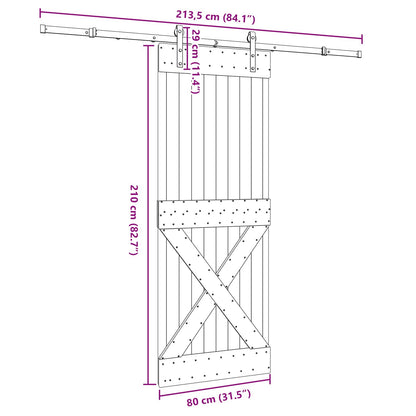Sliding Door NARVIK Natural and Black 80 x 210 cm (213.5 cm)