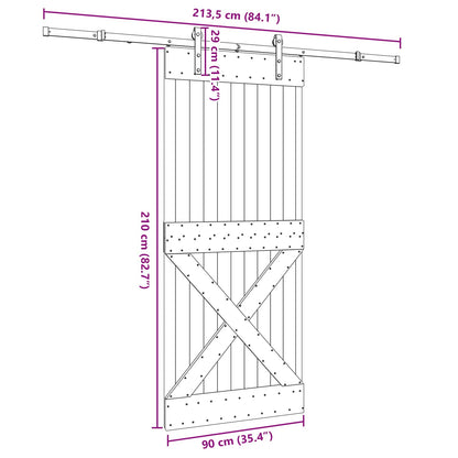 Sliding Door NARVIK Natural and Black 90 x 210 cm (213.5 cm)
