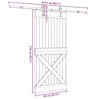 Sliding Door NARVIK Natural and Black 95 x 210 cm (213.5 cm)