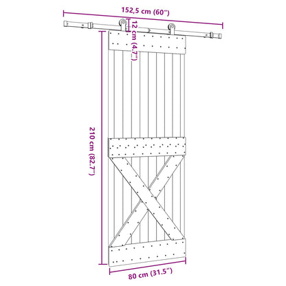 Sliding Door NARVIK Natural and Black 80 x 210 cm (152.5 cm)