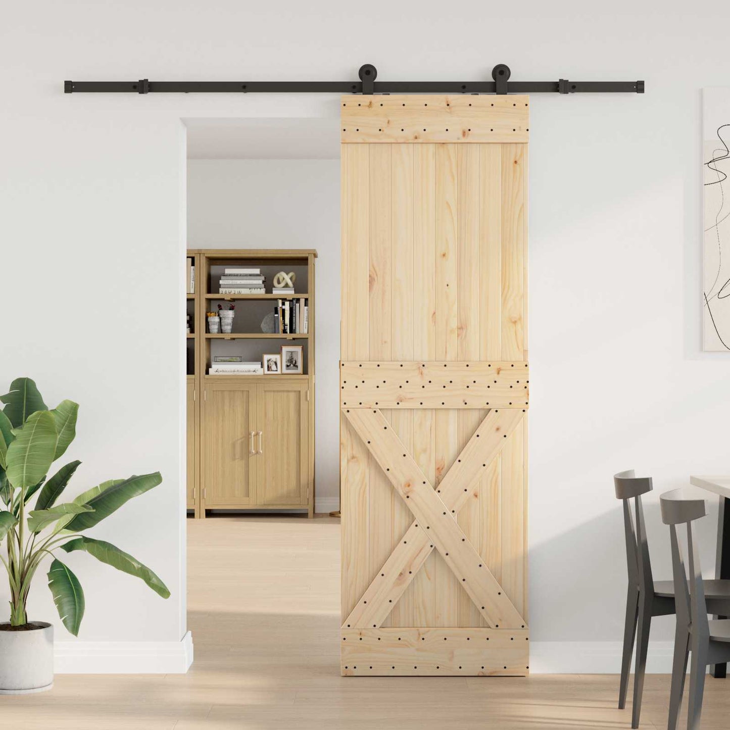 Sliding Door NARVIK Natural and Black 70 x 210 cm (213.5 cm)