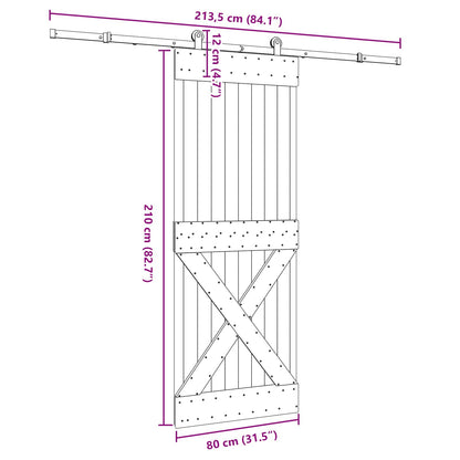 Sliding Door NARVIK Natural and Black 80 x 210 cm (213.5 cm)