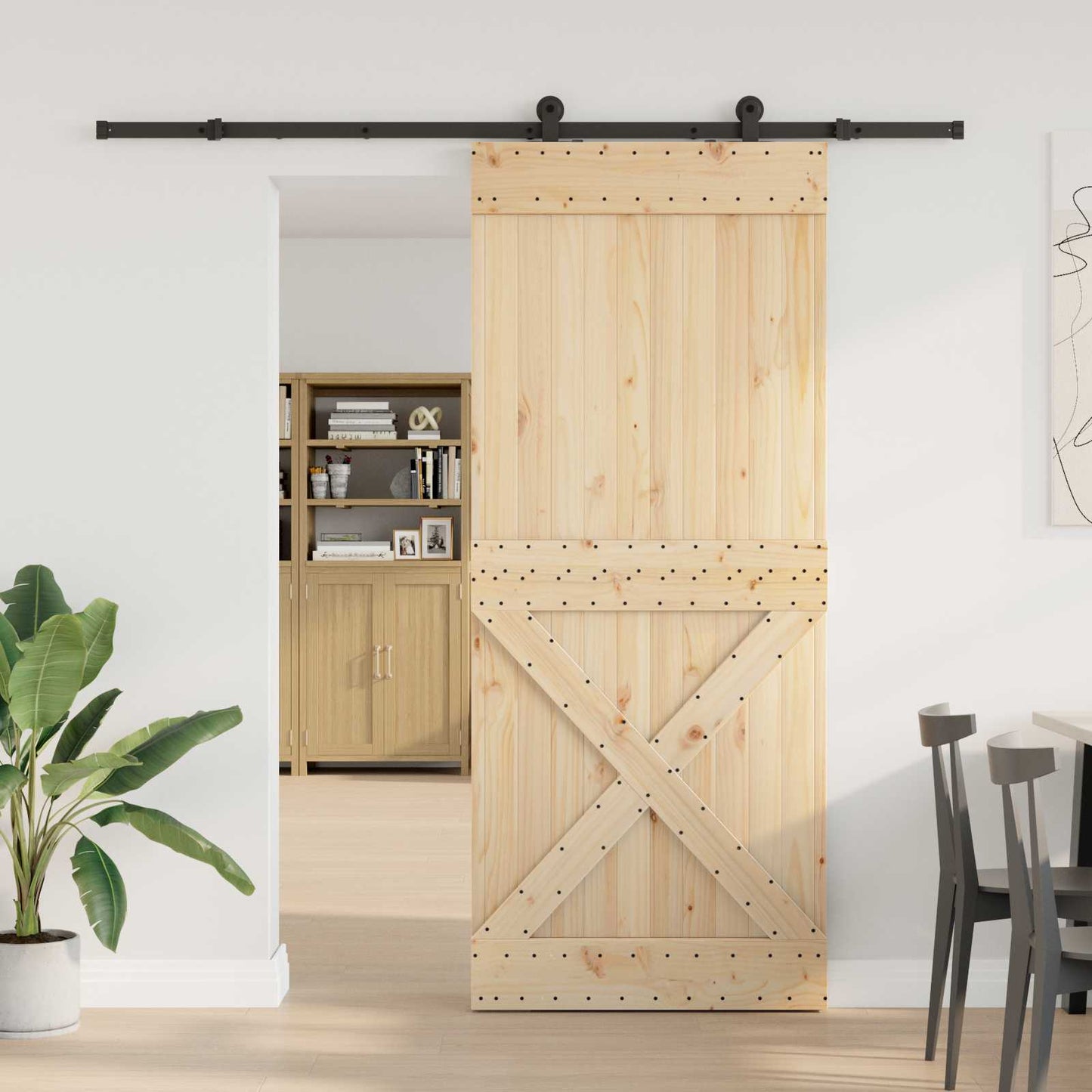 Sliding Door NARVIK Natural and Black 95 x 210 cm (213.5 cm)