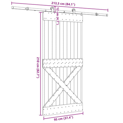 Sliding Door NARVIK Natural and Black 95 x 210 cm (213.5 cm)