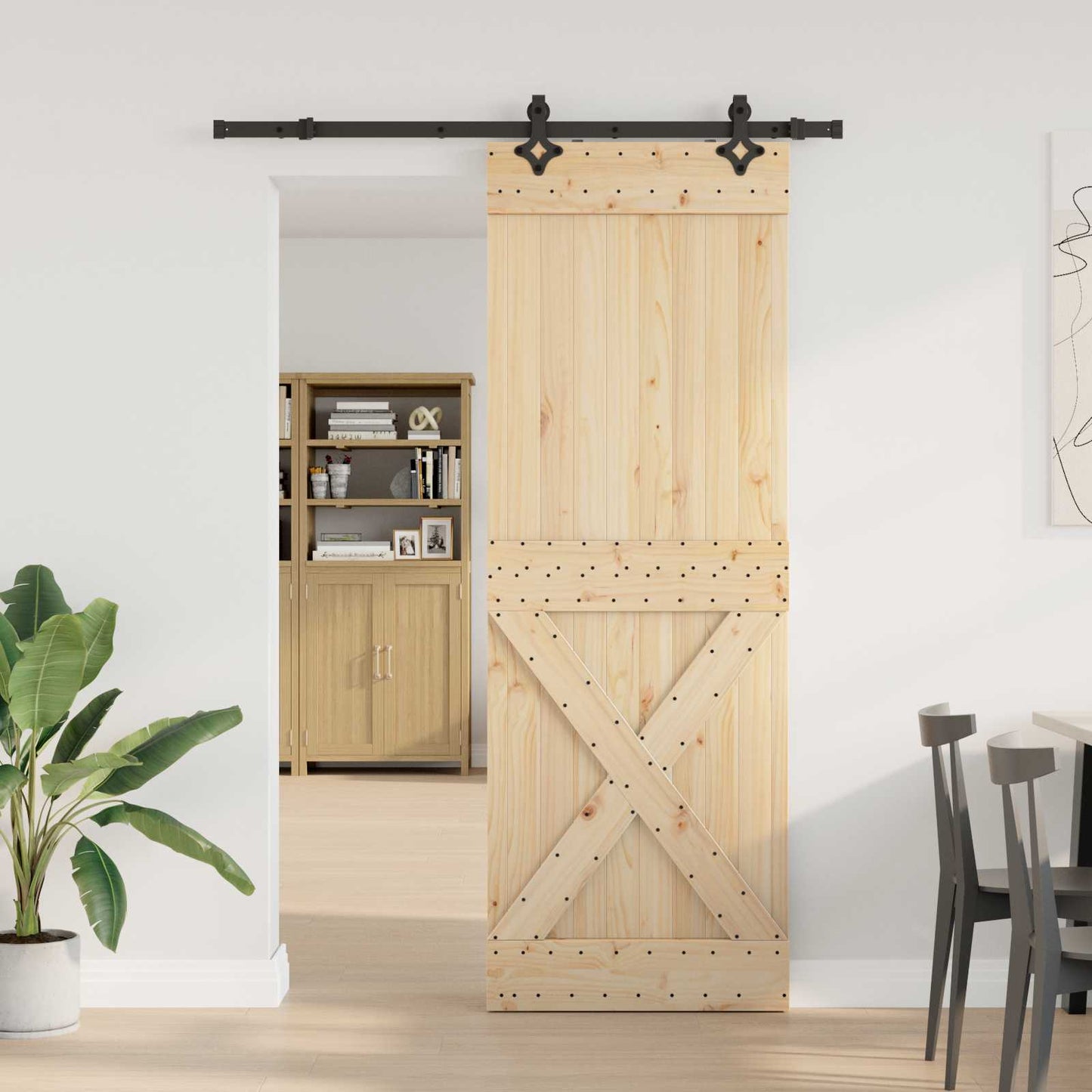 Sliding Door NARVIK Natural and Black 80 x 210 cm (152.5 cm)