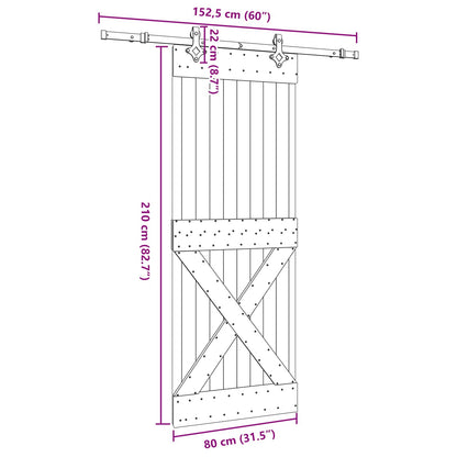 Sliding Door NARVIK Natural and Black 80 x 210 cm (152.5 cm)