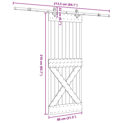 Sliding Door NARVIK Natural and Black 80 x 210 cm (213.5 cm)