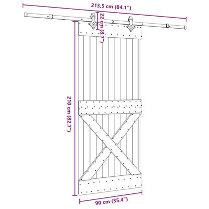 Sliding Door NARVIK Natural and Black 90 x 210 cm (213.5 cm)