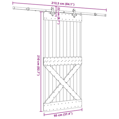 Sliding Door NARVIK Natural and Black 95 x 210 cm (213.5 cm)