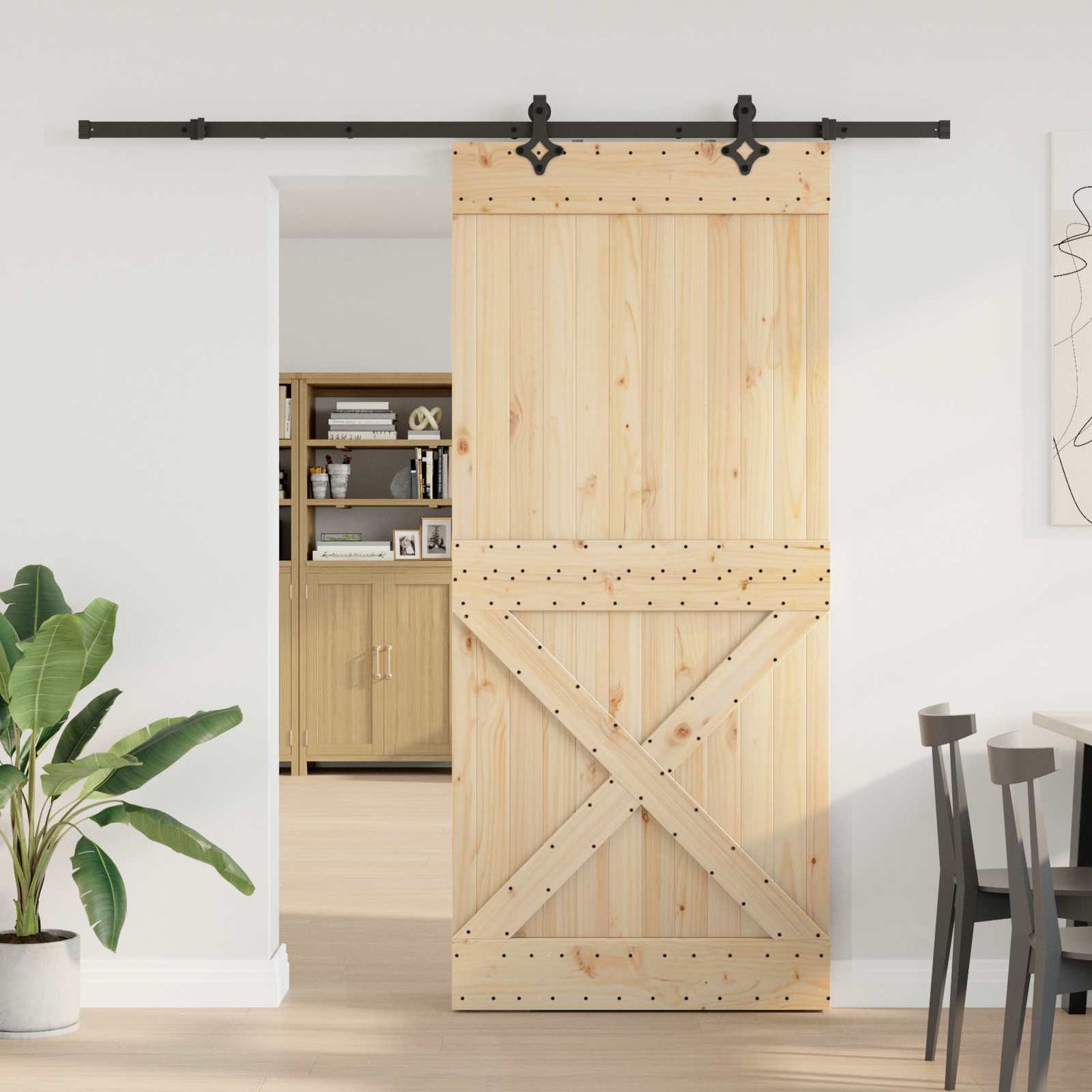 Sliding Door NARVIK Natural and Black 100 x 210 cm (213.5 cm)