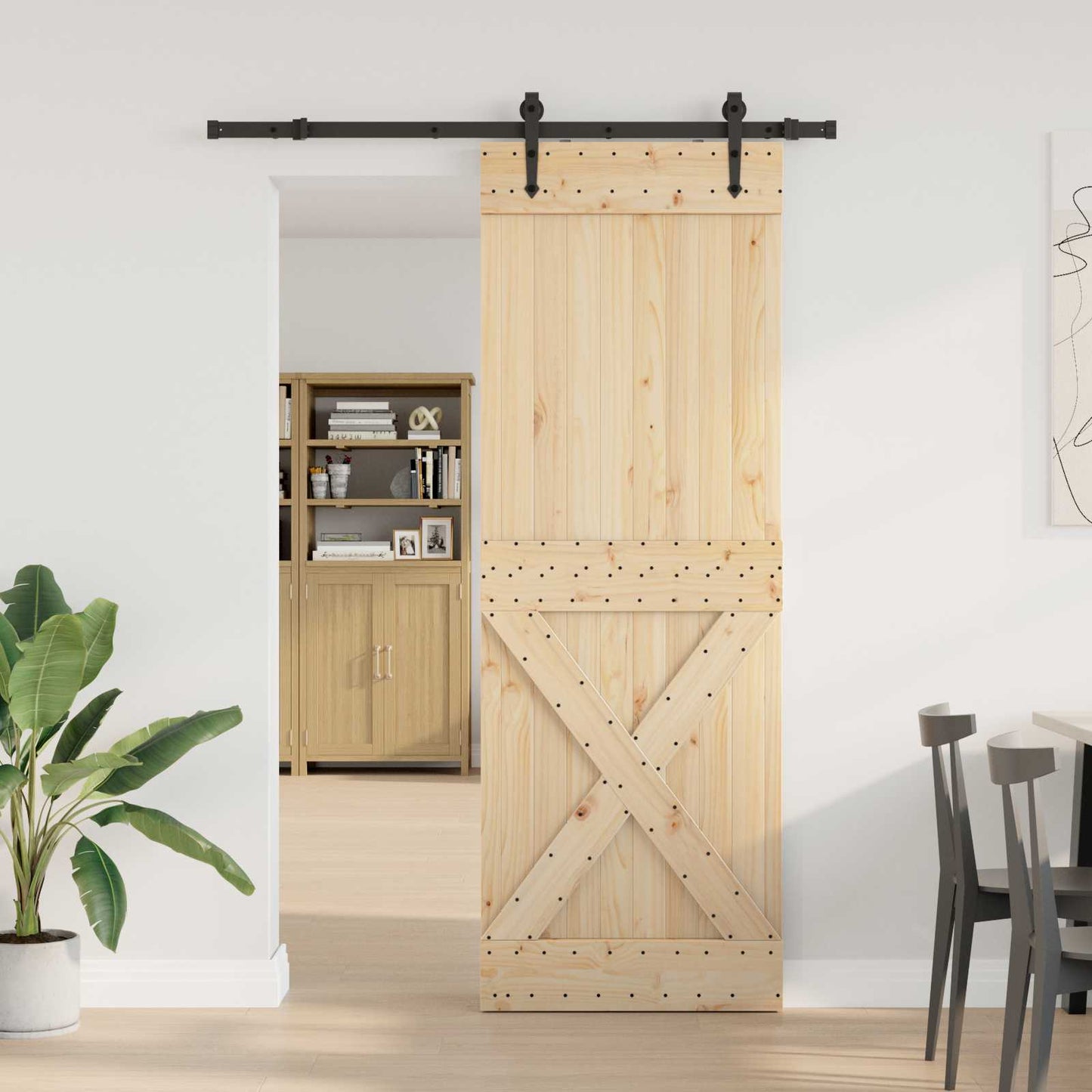 Sliding Door NARVIK Natural and Black 80 x 210 cm (152.5 cm)