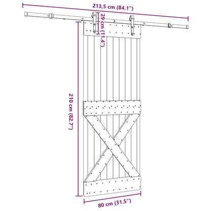 Sliding Door NARVIK Natural and Black 80 x 210 cm (213.5 cm)