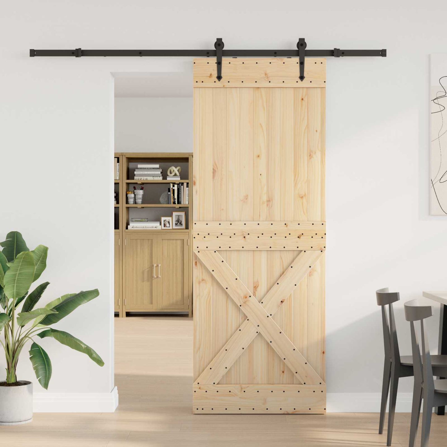 Sliding Door NARVIK Natural and Black 85 x 210 cm (213.5 cm)