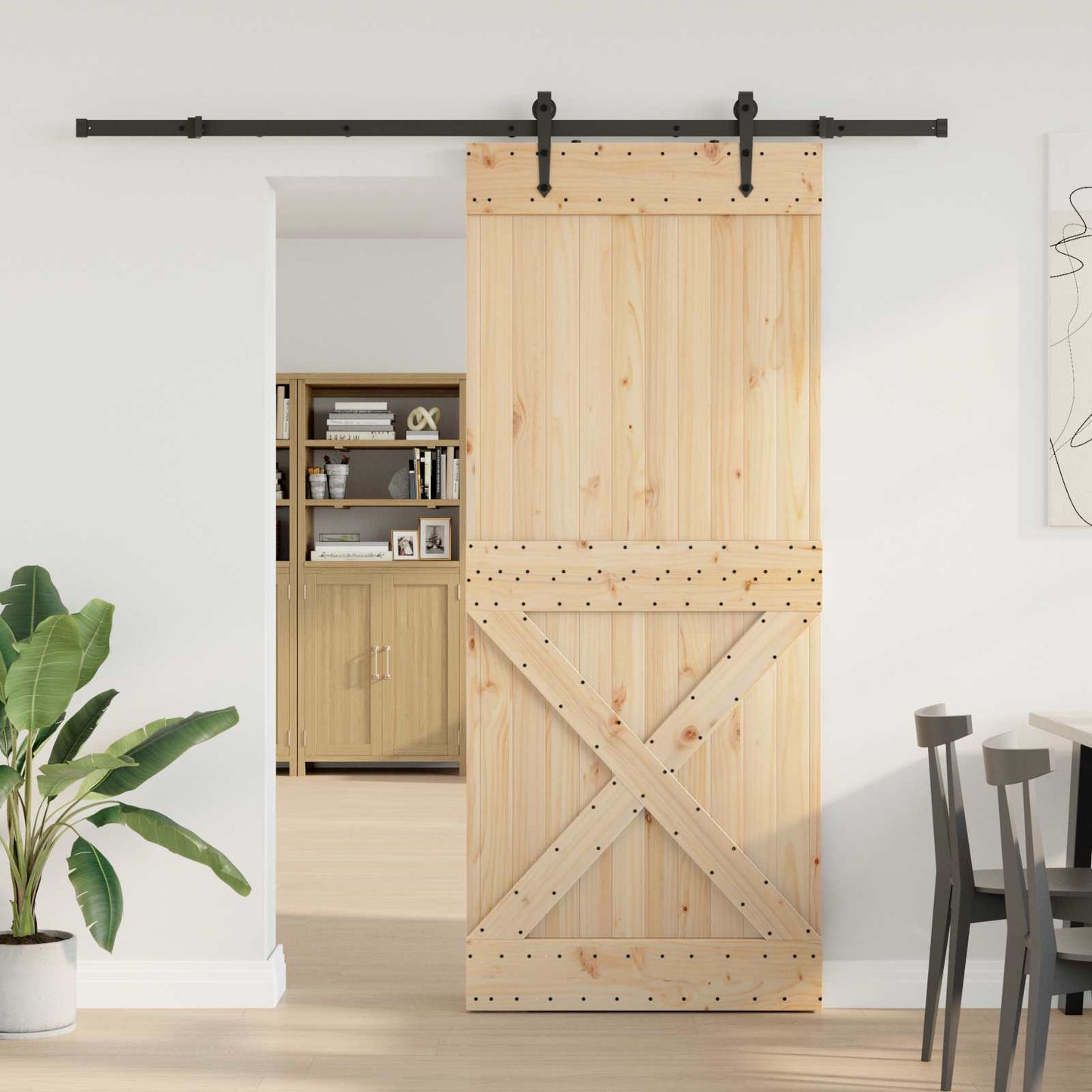 Sliding Door NARVIK Natural and Black 95 x 210 cm (213.5 cm)