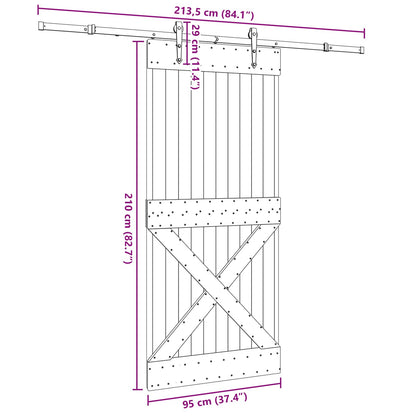 Sliding Door NARVIK Natural and Black 95 x 210 cm (213.5 cm)