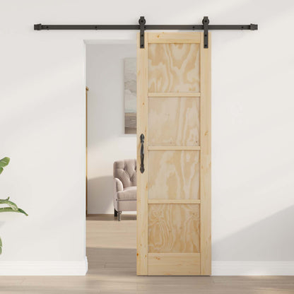 Sliding Door Natural and Black 61 x 198.5 cm Solid Pine Wood