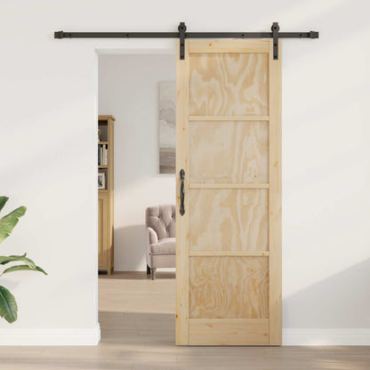 Sliding Door Natural and Black 73.5 x 211 cm Solid Pine Wood