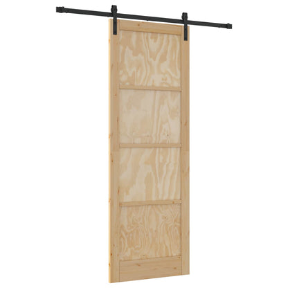 Sliding Door Natural and Black 83 x 232 cm Solid Pine Wood